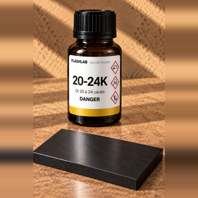 Kit FlashLab test or 20 à 24 carats : réactif et pierre de touche